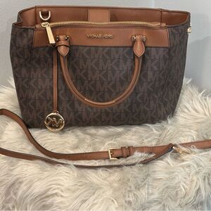 Michael Kors MK Logo Gibson Satchel Purse Brown/Acorn.